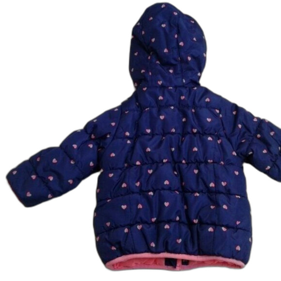 Carter's Puffer Coat Blue with Pink Fleece Lining Hearts Pockets Size 18 Month - Picture 9 of 11